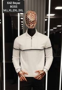 เสื้อสเวตเตอร์ลำลองสำหรับผู้ชายฤดูใบไม้ร่วงคอโปโลแขนยาวมีซิปผ้าขนแกะแคชเมียร์กันความร้อนไม่ยับพิมพ์ลายด้านหน้าผ้าแจ็คการ์ด - Product Image 2