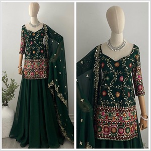 Top de mariage de créateur-Sarara avec Dupatta avec travail de séquence - Product Image 5