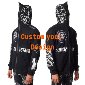Sudadera con capucha OEM de felpa francesa para hombre, unisex, con estampado en relieve, 100% algodón, de alto gramaje, con pedrería en toda la cara, con cremallera completa, sudaderas personalizadas - Product Image 5