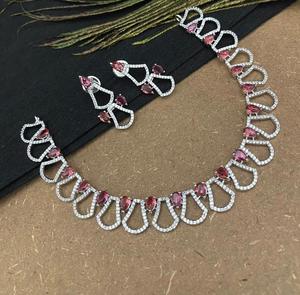 Beautiful Excellent Quality <b>Silver</b> Tone With AD Stone <b>Necklace</b> <b>Set</b> With <b>Earrings</b> for Women <b>And</b> Girls Party Wedding Wear - Product Image 2