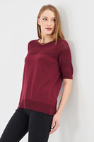 Blouse en maille ajourée à manches courtes pour femme - Pull de printemps à col rond ajouré - Haut en maille crochet doux et respirant pour femme