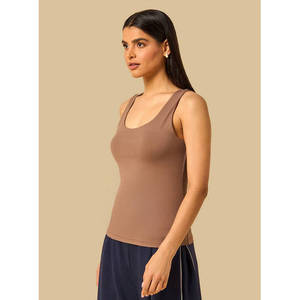 Débardeur décontracté pour femme, col carré uni, anti-boulochage, respirant, en maille de nylon extensible, sans manches, taille unique, basique d'été, OEM - Product Image 6