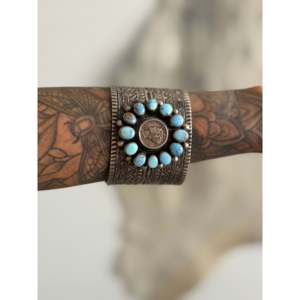 Tillie John Golden Hills Turquoise & Sterling Silver Liberty Dime Cluster Cuff Bracelet Fashionable Accessory - Product Image 2