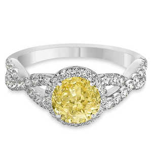 Anillo de Compromiso de Oro Blanco de 14K con Diamante Amarillo Cultivado en Laboratorio de 1.30ct y Diamante Trenzado, Elegante Accesorio de Boda - Product Image 1