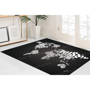 Tapis imprimé carte du monde : moderne, bureau, entrée, école, escalier, avec tapis moelleux à poils - Product Image 2