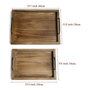 Handmade Square Carved Wooden Serving <b>Tray</b> with Rustic Metal Handles Single Tier Kitchen & <b>Bathroom</b> Use - Product Image 3