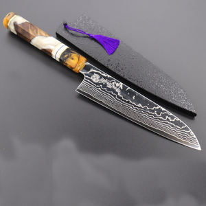 Venta al por mayor nuevo OEM 2025 personalizado hecho a mano hoja de acero de Damasco hermoso cuchillo de Chef de cocina con Funda de cuero para los hombres - Product Image 1