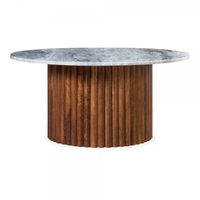 Marbre naturel de conception de vente chaude avec la base en bois incurvée de forme ronde Living Home Table basse en marbre trempé robuste et durable