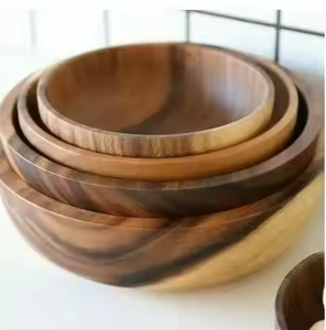 ชามผสมไม้อะคาเซียหรูหราพร้อมงานฝีมือเสี้ยวอุปกรณ์รับประทานอาหารขัดเงาสำหรับบ้านและงานเลี้ยง - Product Image 3