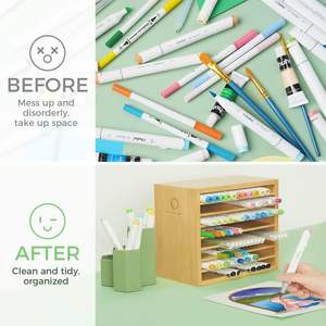 Organisateur de marqueurs en bambou Ohuhu, rangement de bureau en bois pour 112 marqueurs, organisateur de papeterie, porte-crayons - Product Image 5
