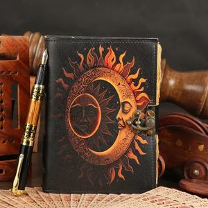 Personalized Sun & Moon Print leather journal, Moon journal, Blank spell <b>book</b>, Grimoire journal, Birthday gift, Halloween Gift - Product Image 2