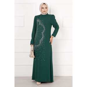Robe de soirée trapèze en crêpe émeraude ornée de perles et de fleurs, confortable, longueur ras du sol, idéale pour les soirées formelles - Product Image 5