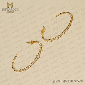 Pendientes de oro amarillo de 14K sólido, pendientes de medio aro de diamante pavimentado, pendientes de aro grandes de oro hechos a mano, regalo de boda, joyería de diseñador - Product Image 3