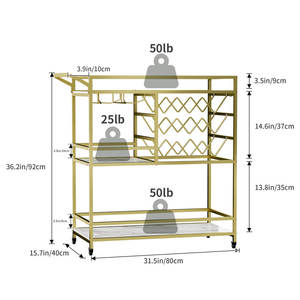 Vente chaude marbre et verre haut 2 niveaux chariot utilisation pour hôtel et usage domestique plaqué or nouveauté dernière conception de chariot 2025 - Product Image 4