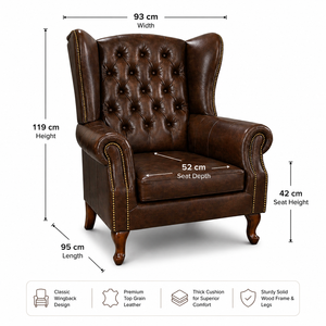 Luxury Chesterfield Wingback <b>Chair</b> Ottoman Custom Color Genuine Buffalo Leather High Back Accent Armchair for Living Room Villa - Product Image 6