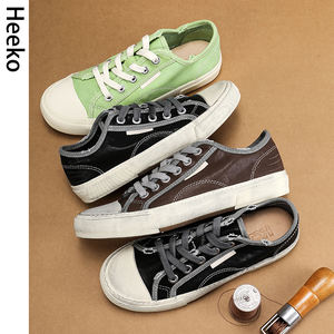 QIFON zapatos vulcanizados para hombres y mujeres de cuero genuino lavado Horsehide a rayas antideslizante moda Casual estilo Retro Low-top - Product Image 6