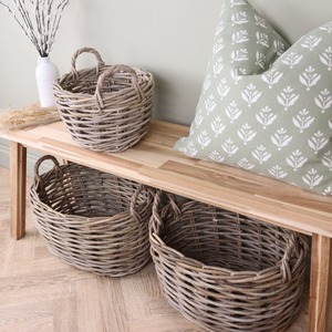 Juego de 2 Cestas de Almacenamiento Ovaladas de Mimbre, Cestas de Almacenamiento Hechas a Mano, Mimbre Natural, Modernas, Multifuncionales, Hechas en Vietnam - Product Image 3