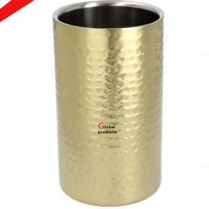 Refroidisseur de vin en acier inoxydable en métal fini doré à l'aspect martelé pour restaurant et bar d'hôtel - Product Image 1