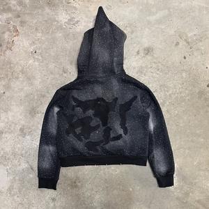 Sweat à capuche Streetwear de haute qualité polaire blanc Boxy Zip up Vintage Double couche lavage à l'acide soleil délavé sweats à capuche en détresse pour hommes - Product Image 6