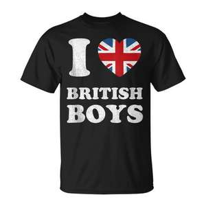 I Love British Boys <b>UK</b> Flag Heart <b>T</b>-<b>Shirt</b> Men's Casual Wear - Product Image 1