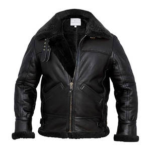 Chaqueta de bombardero para hombre, chaqueta de piel de oveja con forro de piel de oveja Real de aviador, chaqueta de piloto volador negra cálida para invierno, Cuello de piel - Product Image 6