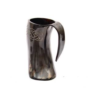 Viking Natural Horn <b>Mug</b> With Leather Bag Horned Handle, Safely Holds Hot and Cold Tea - Product Image 2