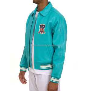 Veste bomber streetwear d'hiver pour homme Avirex, cuir de vachette de qualité supérieure, cuir véritable avec logo brodé, fabricant OEM - Product Image 5