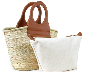 Sac de plage tendance de luxe en paille, panier français, panier de marché français, panier marocain fait main - Product Image 1