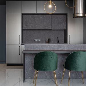 Ensemble de meubles de cuisine économique 2 mètres, unités de base et murales, 8 portes, gris, en kit, pour maisons locatives - Product Image 1