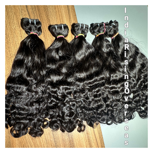 Extensions de cheveux indiens ondulés et rebondissants, cheveux de temple bruts, cheveux humains non traités, double trame, pour femmes : modèle non permanent - Product Image 1