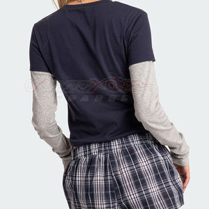 เสื้อยืดลำลองสองชั้นสำหรับผู้หญิงคอกลมและแขนยาวสำหรับสตรีทแวร์เสื้อมีชั้น - Product Image 6