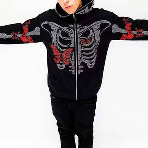 Gothic Full Zip up Rhinestone Hoodies Unisex <b>Vintage</b> Gothic Hooded Sweatshirt Jacket Long Sleeve Winter Hooded Coat Streetwear - Product Image 2