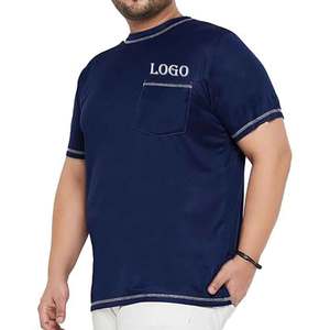 Elegante Camiseta de algodón azul o cuello contraste costura con logotipo personalizado bordado Premio al por mayor - Product Image 3