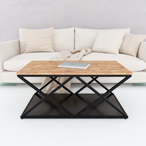 Industrial-Style Convertible Living Room <b>Sofa</b> <b>Table</b> Iron Frame & Rubber Wood 100x60x45cm TT68149 - Product Image 3