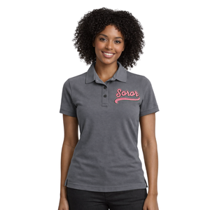 Polo Soror Gris Acero, Camiseta de Sororidad Griega para Mujer, Rosa y Verde, Estilo Universitario, Ropa Casual Elegante - Product Image 1