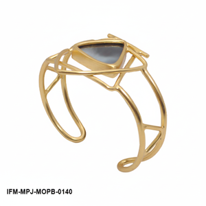 Brazalete Geométrico Hecho a Mano de Latón con Incrustaciones Triangulares de Nácar Negro, Brazalete Abierto Minimalista para Mujer - Product Image 4