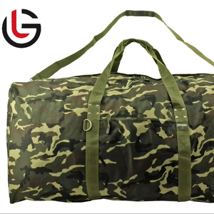 Sac de voyage de grande taille en toile sergé de coton ciré pour hommes et femmes, imprimé camouflage, en cuir véritable, avec bandes de polyester - Product Image 1