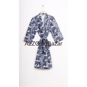 Robe longue pour femme en coton 100% à manches longues, col en V, à cordon de serrage, à fleurs, non tissée, douce, respirante, séchage rapide, pour les vacances de printemps - Product Image 6