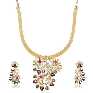 Kriaa Fine Jewelry <b>Sets</b> Pink Stone Leaf Design Necklace 2101305 - Product Image 1