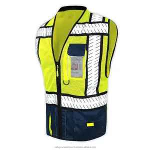 New Customized LOGO Mesh Breathable Multi-pocket Safety Reflective Vest Blue Navy Mesh Heavy Duty Reflective Safety Vest