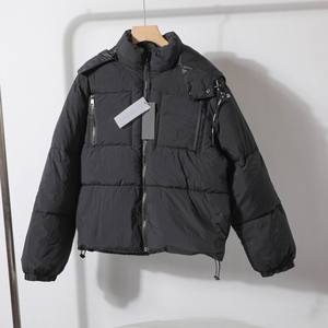 OEM American Style Premium Unisex White Black Cotton Padded <b>Jacket</b> Detachable Logo Print <b>Hood</b> for Plus Size <b>Men</b> Commuter <b>Jacket</b> - Product Image 5