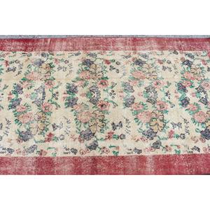 Tapis turc 3,7x7,2 pieds, tapis en laine rouge et blanc à bordures - Product Image 5