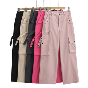 Vente de Pantalons Taille Haute pour Femmes Jambes Larges Pantalon Rose Grande Taille Pantalon de Couleur Unie Style Mid Front avec Cordon de Serrage. - Product Image 6