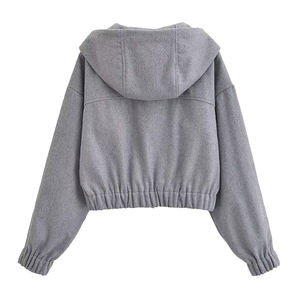 Sudadera con capucha de manga larga a la moda informal para mujer con cremallera Fly Drop Shoulder Design bordado sólido ácido lavado con capucha - Product Image 2