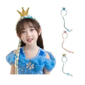 Новинка, Детская повязка на голову для принцессы Эльзы, парик для девочек, длинная коса, корона принцессы, аксессуары для волос, замороженные - Product Image 3