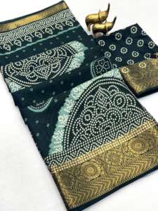 ผ้าส่าหรีไหมเนื้อนุ่มคุณภาพพรีเมียมสำหรับผู้หญิง ลายแจ็คการ์ด โดลา งานแฮนด์เมดทั้งหมด ลายบันดานี พร้อมดีไซน์แจ็คการ์ดหนักแน่น ผลิตในอินเดีย - Product Image 5