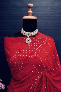 Indian Boutique <b>Red</b> Beautiful Traditional Bollywood Ethnic Georgette Sequence Work Premium Quality Latest Trendy <b>Red</b> Sari - Product Image 5