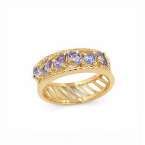 Bague de luxe en argent sterling 925 avec tanzanite et cinq pierres en forme de poire serties à griffes, certifiée par un tiers, style droit, bijou de créateur - Product Image 3