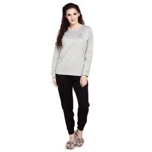 Evolove Women's Casual Full Sleeve Night <b>Suit</b> Grey Round Neck with Evolove Print Soft Knitted Fabric <b>Pajama</b> Set - Product Image 1