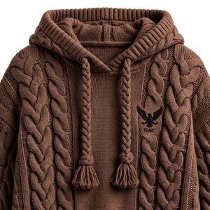 Sudadera con Capucha de Punto Trenzado Marrón Oscuro para Invierno, Estilo Urbano, con Puños Acanalados y Diseño Personalizado - Product Image 5